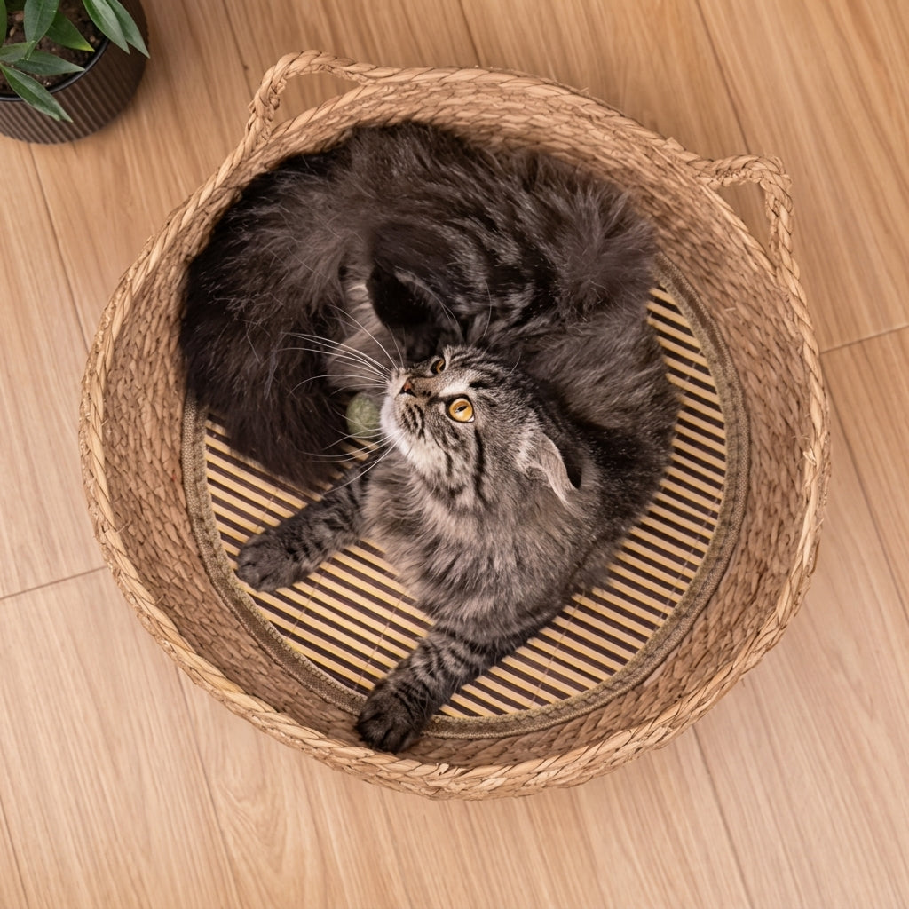 Handwoven Rattan Straw Cat Bed